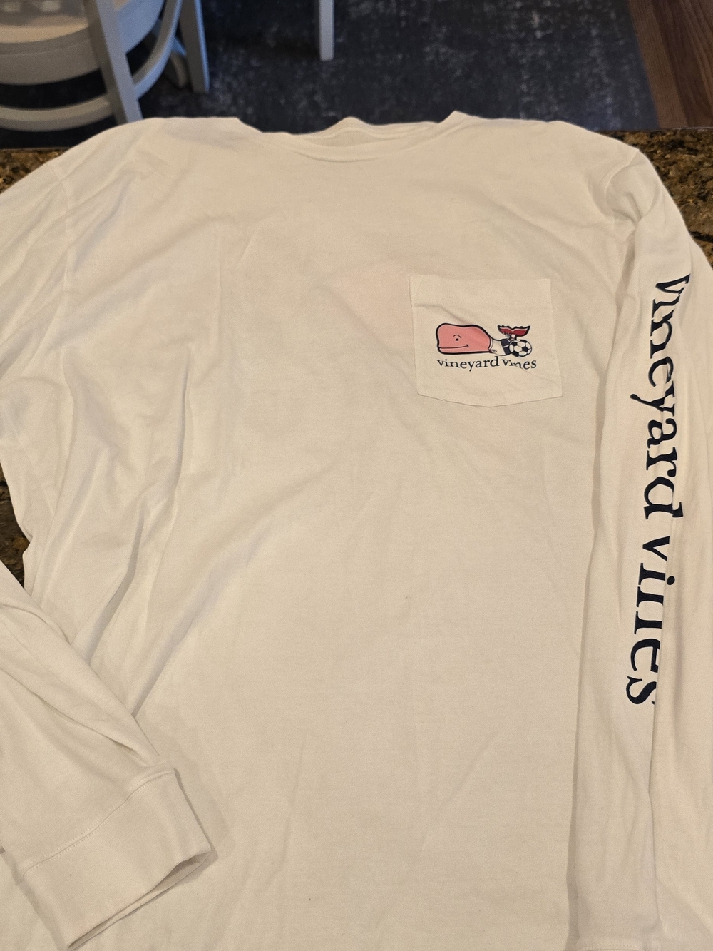 Vineyard Vines White Long-Sleeve Pocket Tee with Pink Whale